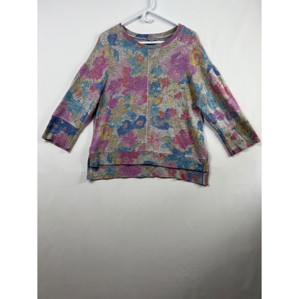 Habitat Floral Knit Top Womens Small Multicolor 3/4 Sleeve High-Low Cozy
